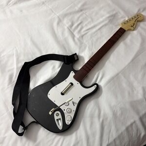 Harmonix Rock Band Xbox 360 Fender Stratocaster Wireless Guitar Black For Parts